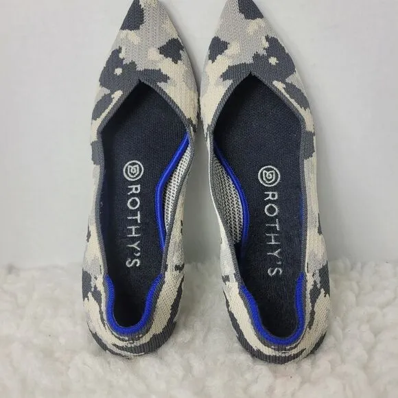 Rothy’s The Point Ash Womens Flat Ballet Size 7 Camo Gray Shoes Retired