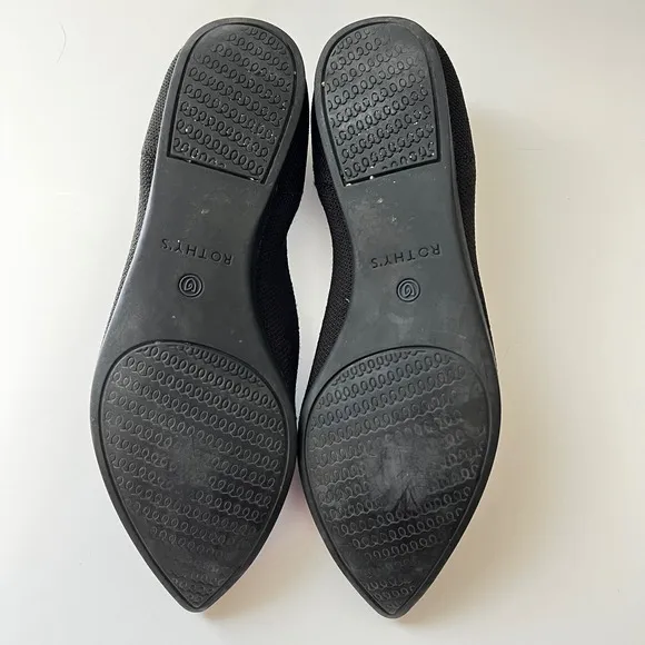 Rothy's The Point Flats - Black Knit Comfortable Pointed Ballet Shoes - Size 9