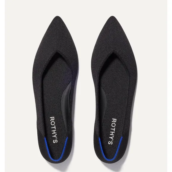 Rothy's The Point Flats - Black Knit Comfortable Pointed Ballet Shoes - Size 9