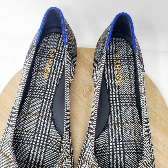 Rothys The Point II Flats Womens 11 Pointed Toe Black White Glen Plaid Shoes