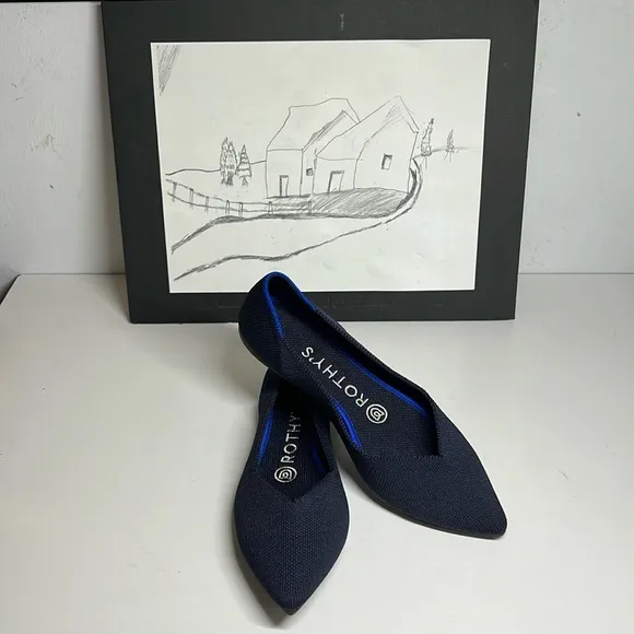 Rothy's The Point in Navy Blue Pointed Toe Ballet Flats Women’s Size 6