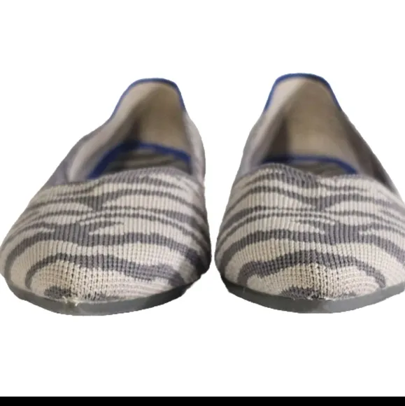 Rothy's Women’s Pointy Front Gray Zebra Print Ballet Flats Size 7 Casual Shoes