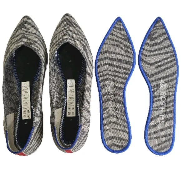 Rothy's Women’s Pointy Front Gray Zebra Print Ballet Flats Size 7 Casual Shoes