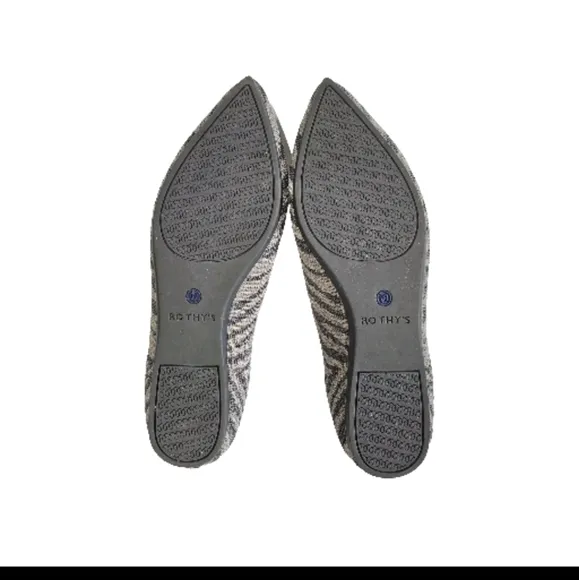Rothy's Women’s Pointy Front Gray Zebra Print Ballet Flats Size 7 Casual Shoes