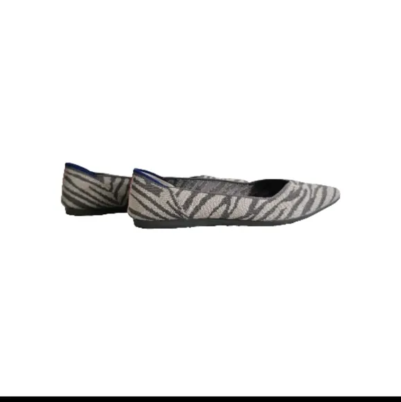 Rothy's Women’s Pointy Front Gray Zebra Print Ballet Flats Size 7 Casual Shoes