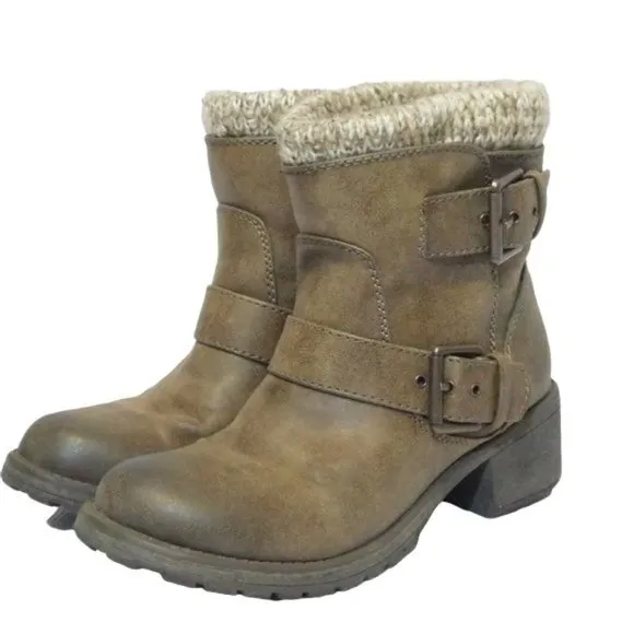Roxy Scout Winter Ankle Boots Combat Moto Booties in Taupe Size 6.5