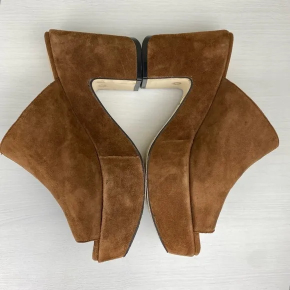 Sacha London Ima Brown Suede Platform Sandals Size 10 Chunky Heels Side Cut-Outs
