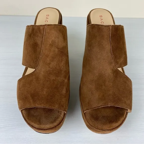 Sacha London Ima Brown Suede Platform Sandals Size 10 Chunky Heels Side Cut-Outs