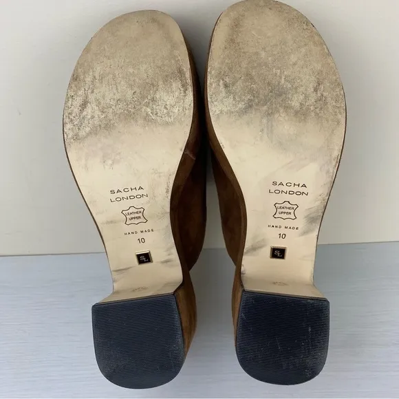 Sacha London Ima Brown Suede Platform Sandals Size 10 Chunky Heels Side Cut-Outs