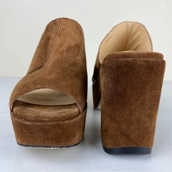 Sacha London Ima Brown Suede Platform Sandals Size 10 Chunky Heels Side Cut-Outs