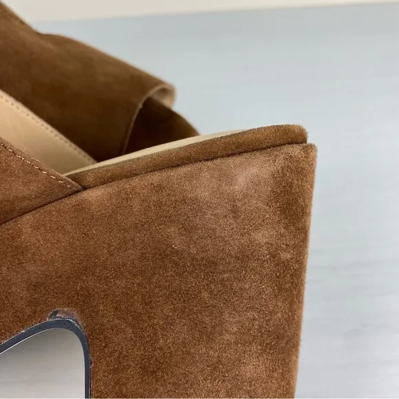 Sacha London Ima Brown Suede Platform Sandals Size 10 Chunky Heels Side Cut-Outs
