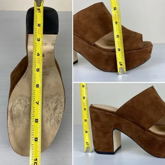 Sacha London Ima Brown Suede Platform Sandals Size 10 Chunky Heels Side Cut-Outs
