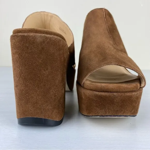 Sacha London Ima Brown Suede Platform Sandals Size 10 Chunky Heels Side Cut-Outs