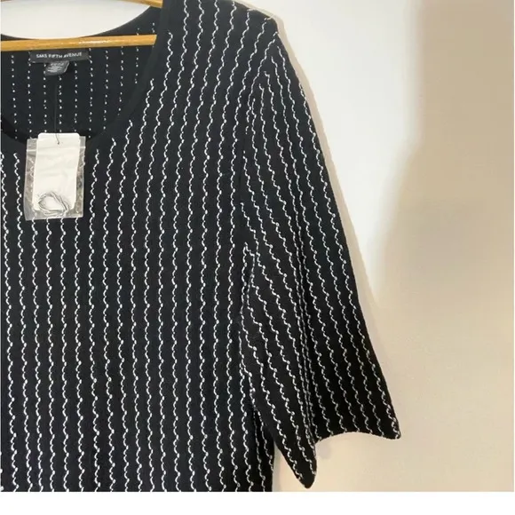 Sak Fifth Avenue Black and White Houndstooth 3/4 Sleeve Dress Size L NWT