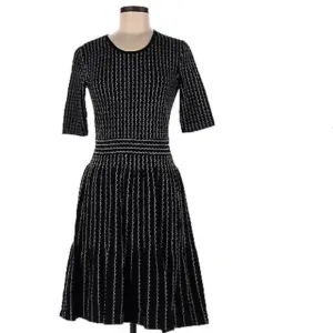 Sak Fifth Avenue Black and White Houndstooth 3/4 Sleeve Dress Size L NWT