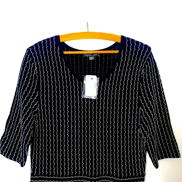 Sak Fifth Avenue Black and White Houndstooth 3/4 Sleeve Dress Size L NWT