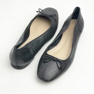 SAKS FIFTH AVENUE Black Bow Raffia Ballet Flats, Size EU 37.5