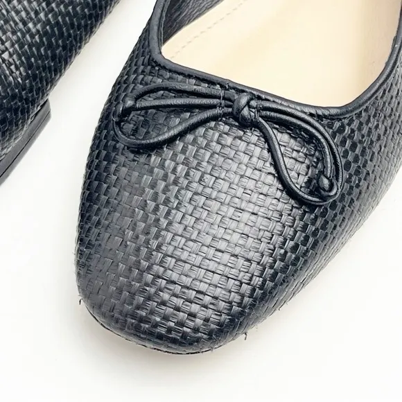 SAKS FIFTH AVENUE Black Bow Raffia Ballet Flats, Size EU 37.5