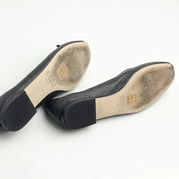 SAKS FIFTH AVENUE Black Bow Raffia Ballet Flats, Size EU 37.5