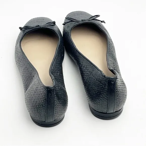 SAKS FIFTH AVENUE Black Bow Raffia Ballet Flats, Size EU 37.5