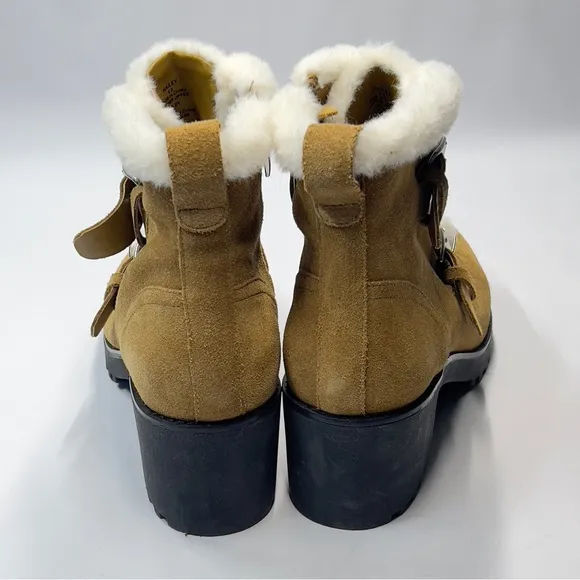 Saks Fifth Avenue women’s size 9.5 Suede Furry Buckle Boots Block heel.