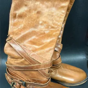 Salerno Size 8 Brown Leather Slouch Boots - Western/Casual/ Relaxed Style