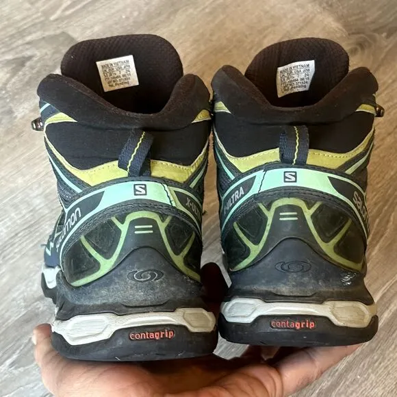 Salomon X Ultra 2 Mid GORE-TEX Waterproof Hiking Boots Gray Green‎ Womens 7