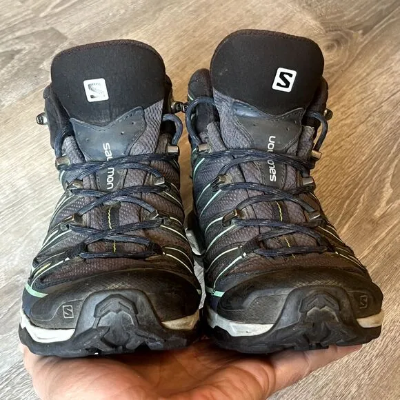 Salomon X Ultra 2 Mid GORE-TEX Waterproof Hiking Boots Gray Green‎ Womens 7
