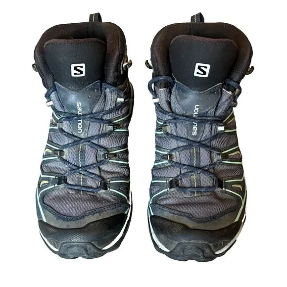 Salomon X Ultra 2 Mid GORE-TEX Waterproof Hiking Boots Gray Green‎ Womens 7