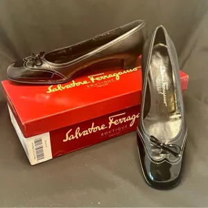 Salvatore Ferragamo Black “Flip” Patent Leather Heels