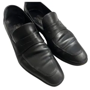 Salvatore Ferragamo Black Leather Slip-On Mens Penny Loafers size 8.5