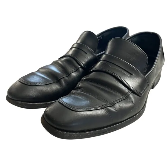 Salvatore Ferragamo Black Leather Slip-On Mens Penny Loafers size 8.5