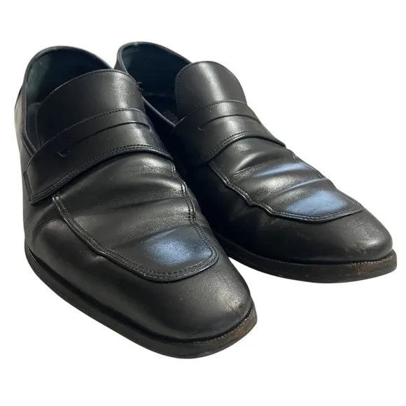 Salvatore Ferragamo Black Leather Slip-On Mens Penny Loafers size 8.5