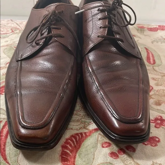 Salvatore Ferragamo Brown Pebble Leather Lace Up Sleek Square Oxfords Shoes