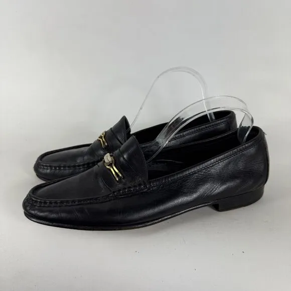 Salvatore Ferragamo Casual Shoes Men's 9 Black Leather Slip-On Low Top Loafers