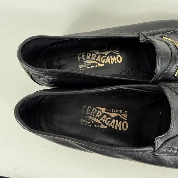 Salvatore Ferragamo Casual Shoes Men's 9 Black Leather Slip-On Low Top Loafers