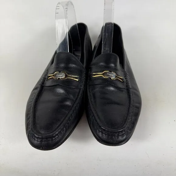 Salvatore Ferragamo Casual Shoes Men's 9 Black Leather Slip-On Low Top Loafers