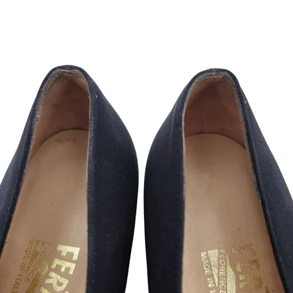Salvatore Ferragamo Italy Black Fabric Formal Dress Shoes Women 8AA Buckle Pumps