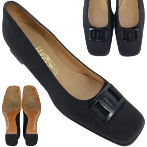 Salvatore Ferragamo Italy Black Fabric Formal Dress Shoes Women 8AA Buckle Pumps