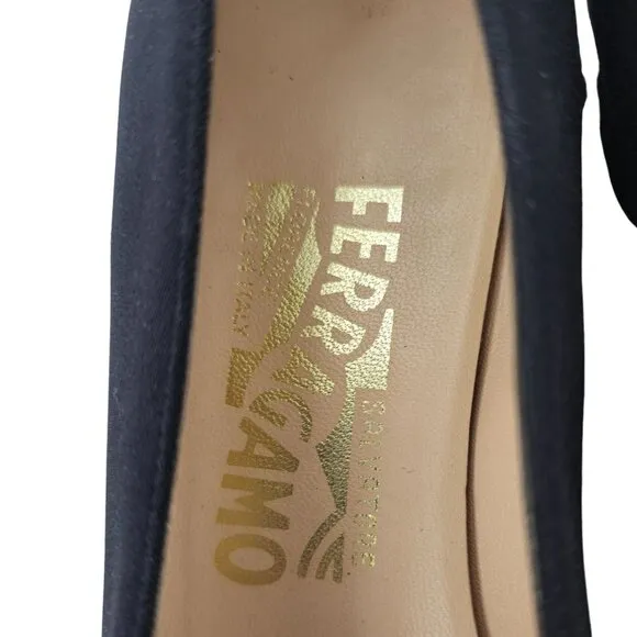 Salvatore Ferragamo Italy Black Fabric Formal Dress Shoes Women 8AA Buckle Pumps