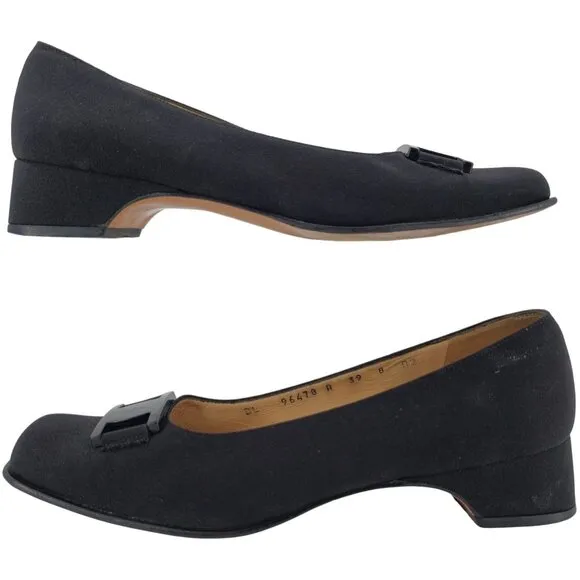 Salvatore Ferragamo Italy Black Fabric Formal Dress Shoes Women 8AA Buckle Pumps