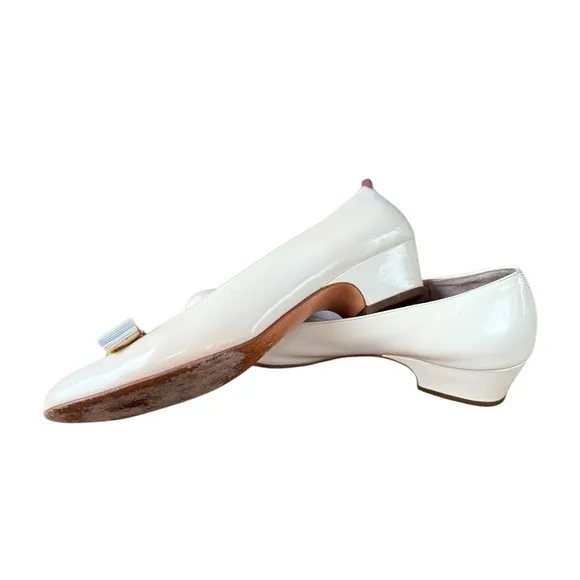 SALVATORE FERRAGAMO Lillaz Leather Ballet Pump 9B Bow Shoes White