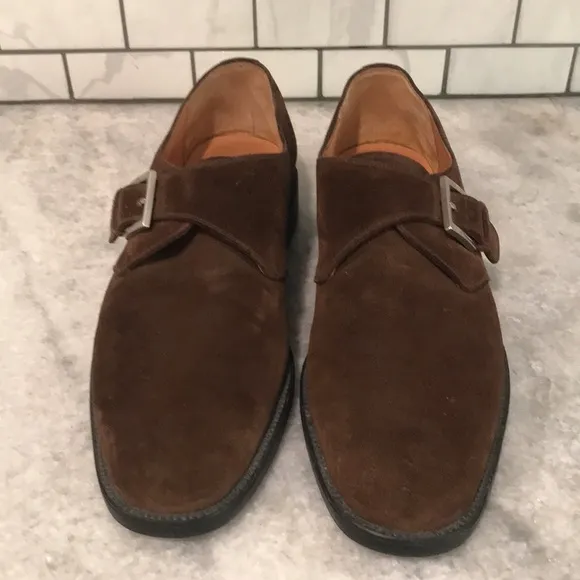 Salvatore Ferragamo Loafers Mens 9.5 Brown Suede Leather Monk Straps Shoes Italy