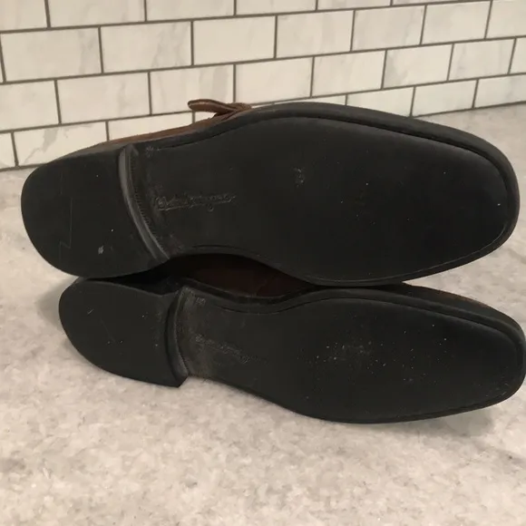 Salvatore Ferragamo Loafers Mens 9.5 Brown Suede Leather Monk Straps Shoes Italy