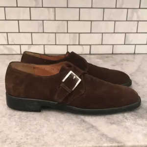 Salvatore Ferragamo Loafers Mens 9.5 Brown Suede Leather Monk Straps Shoes Italy