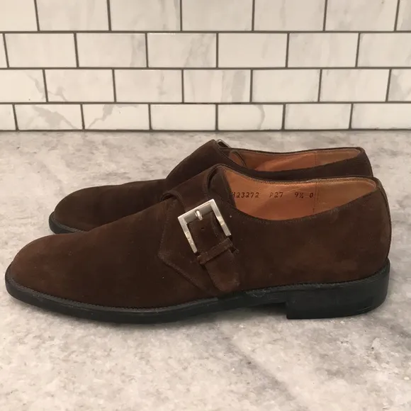Salvatore Ferragamo Loafers Mens 9.5 Brown Suede Leather Monk Straps Shoes Italy