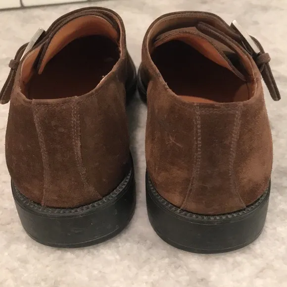 Salvatore Ferragamo Loafers Mens 9.5 Brown Suede Leather Monk Straps Shoes Italy