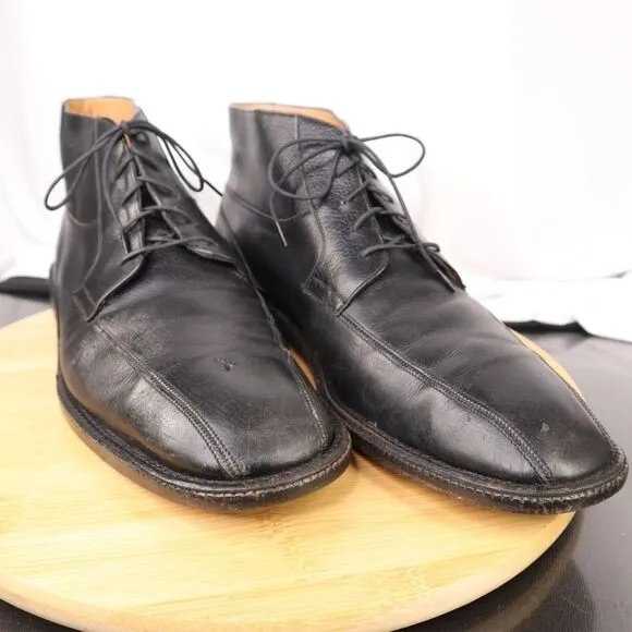 Salvatore Ferragamo Men's Black Leather Lace-Up Ankle Dress Shoes Boots Size 12D