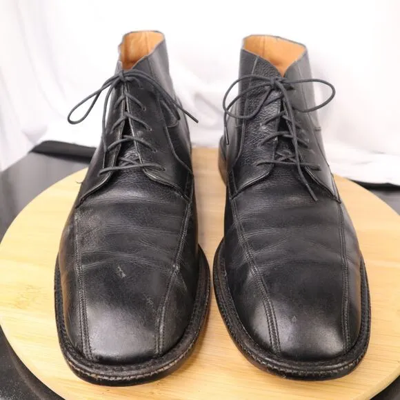 Salvatore Ferragamo Men's Black Leather Lace-Up Ankle Dress Shoes Boots Size 12D