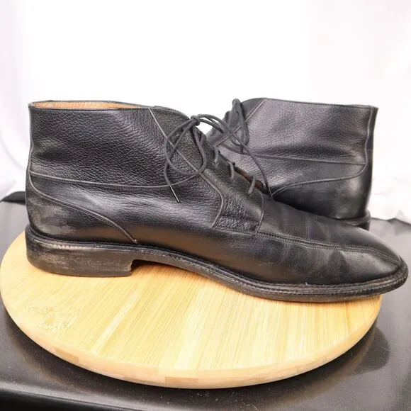 Salvatore Ferragamo Men's Black Leather Lace-Up Ankle Dress Shoes Boots Size 12D